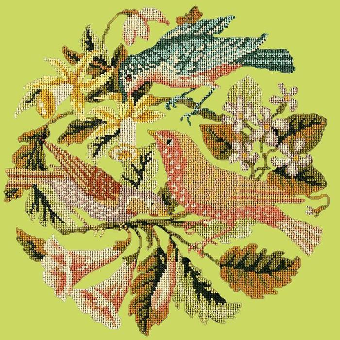 The Three Birds Needlepoint Kit Kits Elizabeth Bradley Design Pale Lime 
