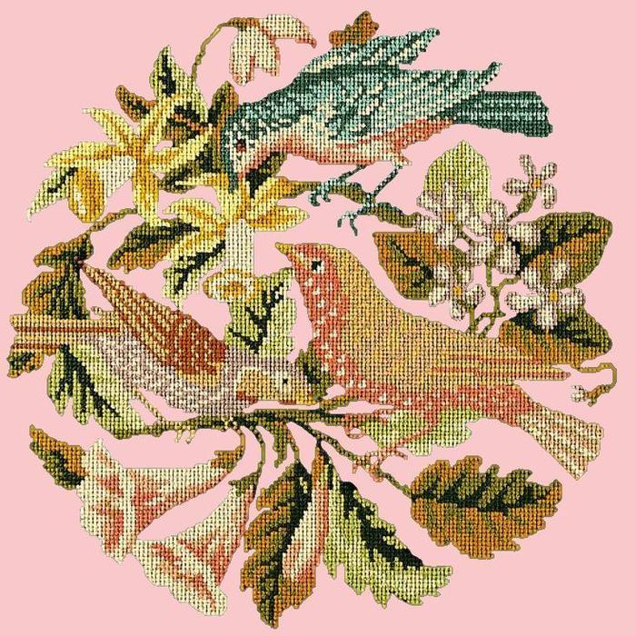 The Three Birds Needlepoint Kit Kits Elizabeth Bradley Design Pale Rose 