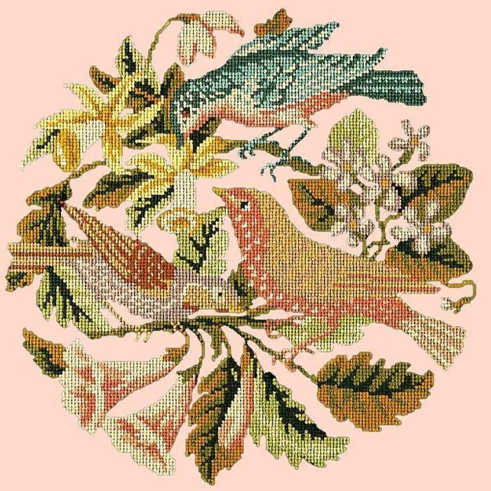The Three Birds Needlepoint Kit Kits Elizabeth Bradley Design Salmon Pink 
