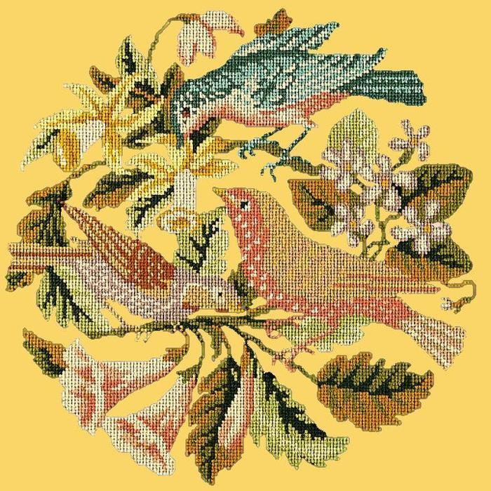 The Three Birds Needlepoint Kit Kits Elizabeth Bradley Design Sunflower Yellow 
