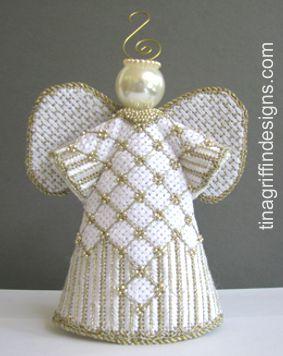 The White 3D Angel on 13 with Stitch Guide Painted Canvas Tina Griffin Designs 