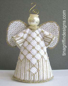 The White 3D Angel on 13 with Stitch Guide Painted Canvas Tina Griffin Designs  - 2