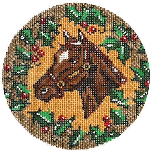 Thoroughbred and Holly Ornament Painted Canvas The Meredith Collection 