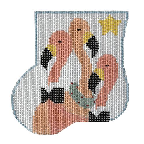 Three Flamingoes Mini Sock Painted Canvas Kathy Schenkel Designs  - 1