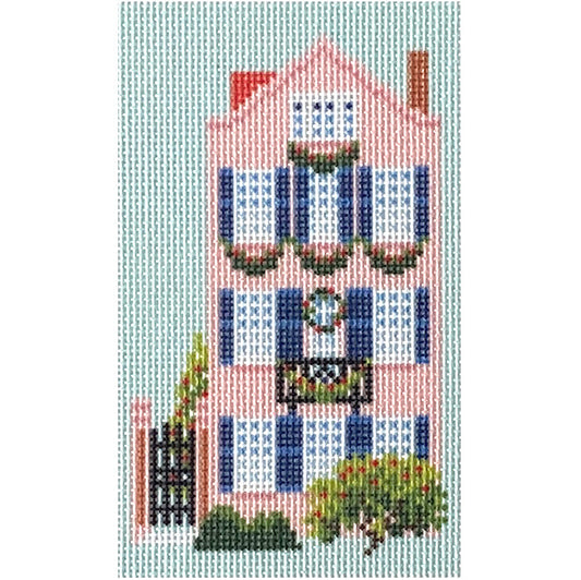 Three Sisters Pink Christmas House Printed Canvas Needlepoint To Go 