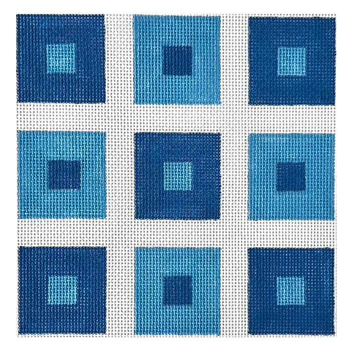 TIC TAC TOE Blues Painted Canvas SilverStitch Needlepoint 