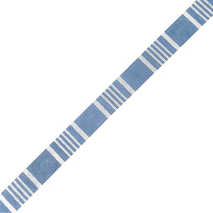 Ticking Stripe Belt   Light Blue Painted Canvas Little Stitches Needleworks 
