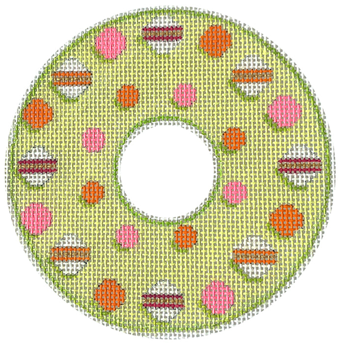 Tickled Pink Series   Dotted Wreath Painted Canvas Eye Candy Needleart  - 1