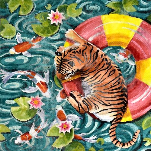 Tiger and Koi Pond Painted Canvas Colors of Praise  - 1