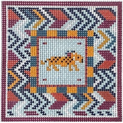 Tiger Square with Chevron Border Painted Canvas KCN Designers 