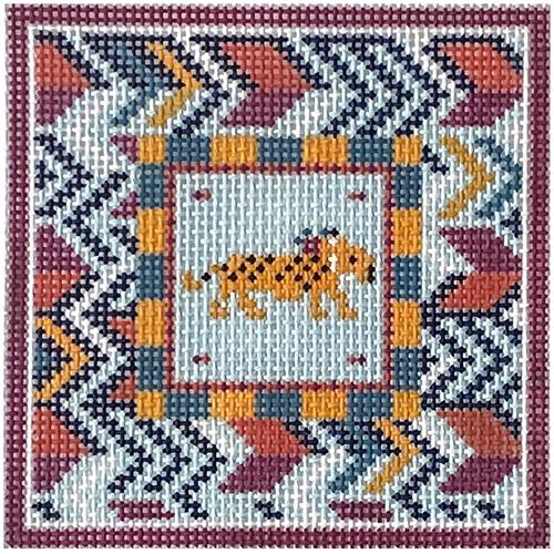Tiger Square with Chevron Border Painted Canvas KCN Designers  - 1