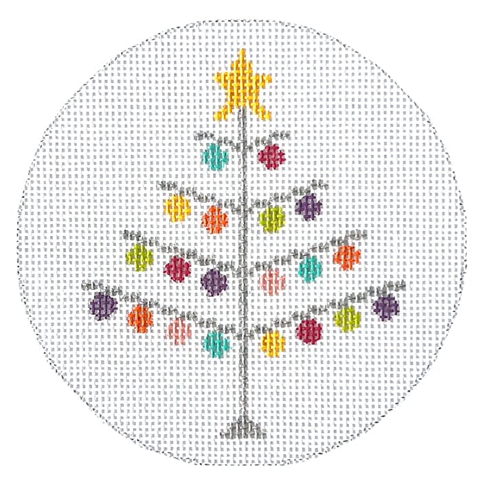 Tinsel Tree Round Painted Canvas Stitch Rock Designs  - 1
