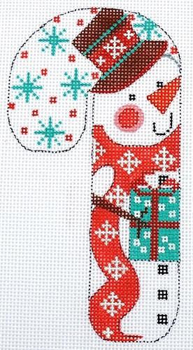 Tipped Hat Snowman Candy Cane Painted Canvas Danji Designs  - 1
