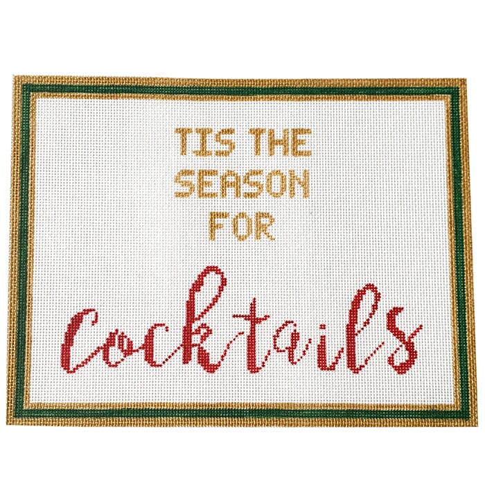 Tis the Season for Cocktails Painted Canvas SilverStitch Needlepoint 
