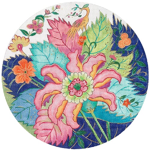 Tobacco Leaf Round Pillow Painted Canvas Alice Peterson Company 
