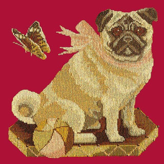 Toby the Pug Needlepoint Kit Kits Elizabeth Bradley Design Bright Red 
