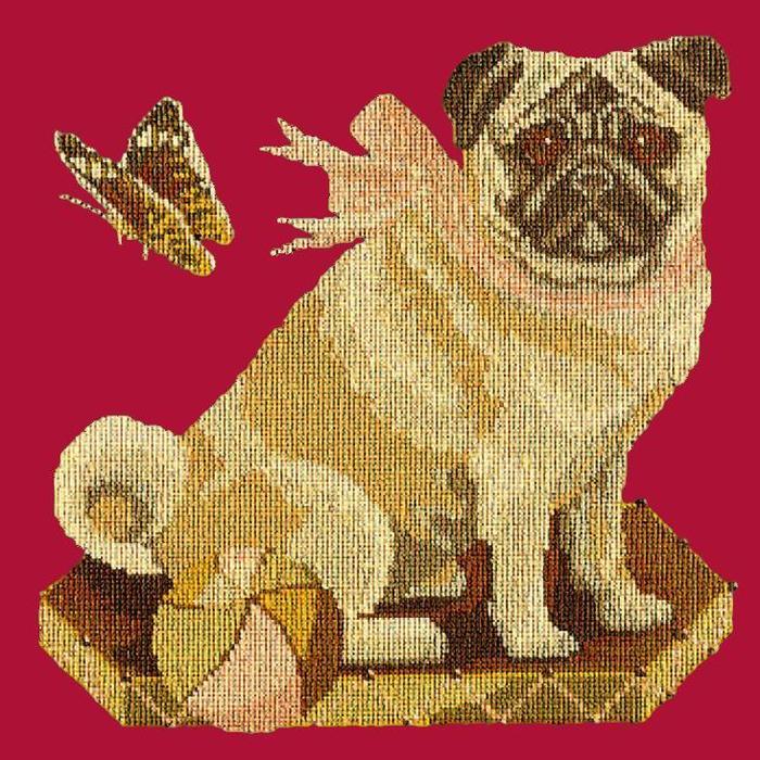 Toby the Pug Needlepoint Kit Kits Elizabeth Bradley Design Bright Red 
