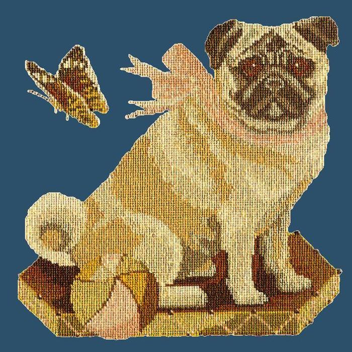 Toby the Pug Needlepoint Kit Kits Elizabeth Bradley Design Dark Blue 
