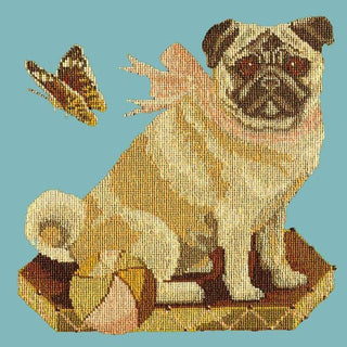Toby the Pug Needlepoint Kit Kits Elizabeth Bradley Design Duck Egg Blue 
