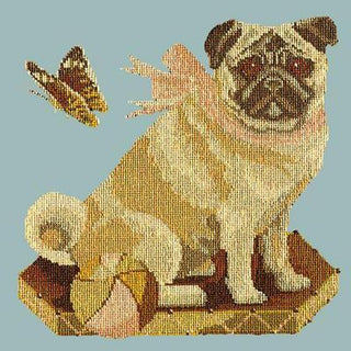 Toby the Pug Needlepoint Kit Kits Elizabeth Bradley Design Pale Blue 
