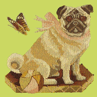 Toby the Pug Needlepoint Kit Kits Elizabeth Bradley Design Pale Lime 
