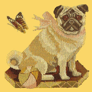 Toby the Pug Needlepoint Kit Kits Elizabeth Bradley Design Sunflower Yellow 
