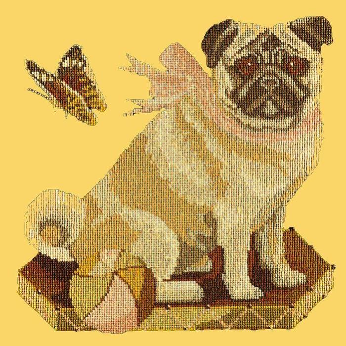 Toby the Pug Needlepoint Kit Kits Elizabeth Bradley Design Sunflower Yellow 
