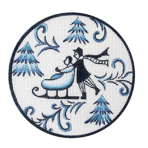 Toile Couple Blue Sled Painted Canvas Love You More  - 1