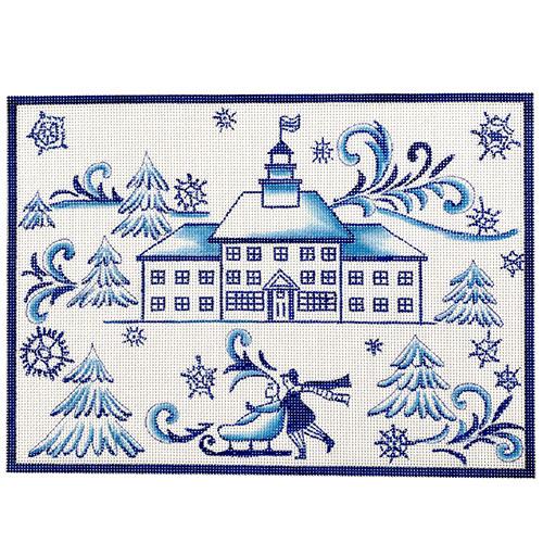 Toile Couple Sled Scene - Blue Painted Canvas Love You More 