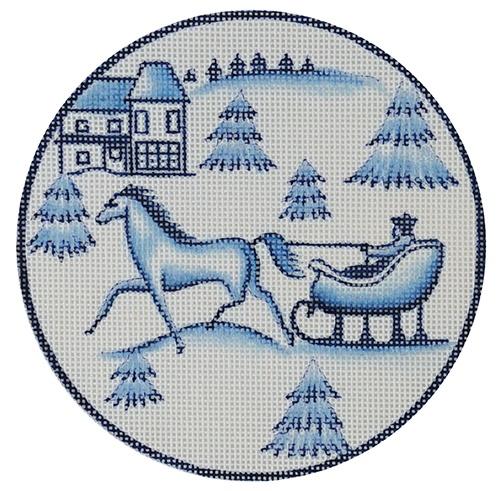 Toile Horse and Sled Blue Painted Canvas Love You More  - 1