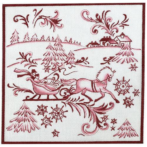 Toile Sleigh Horse Scene - Red Painted Canvas Love You More 