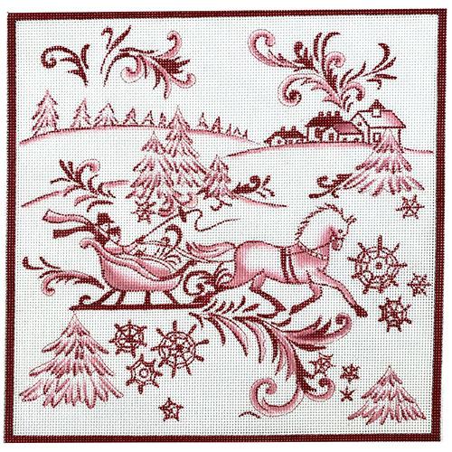 Toile Sleigh Horse Scene   Red Painted Canvas Love You More  - 1