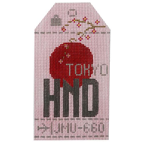 Tokyo HND Vintage Travel Tag Painted Canvas Hedgehog Needlepoint 