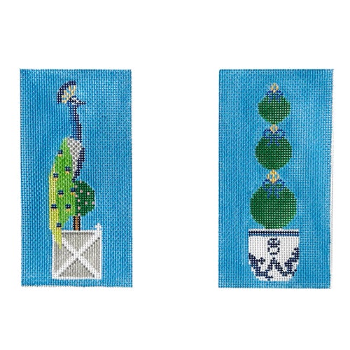 Topiary Peacock Double Eyeglass Case Painted Canvas Anne Fisher Needlepoint LLC 