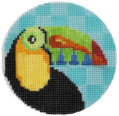 Toucan Round Painted Canvas Two Sisters Needlepoint 