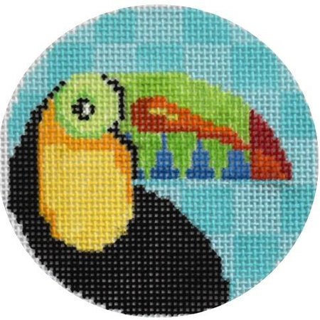 Toucan Round Painted Canvas Two Sisters Needlepoint 