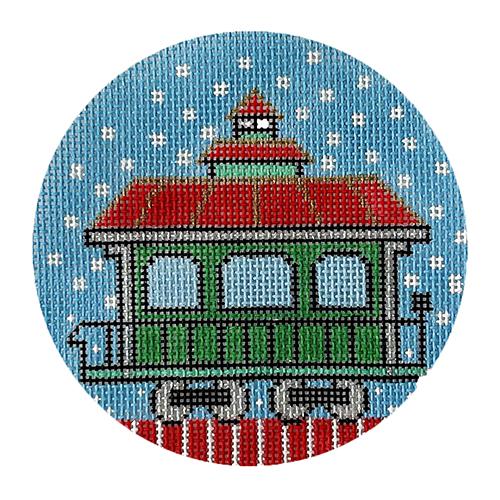 Train Passenger Car Round Painted Canvas Vallerie Needlepoint Gallery 