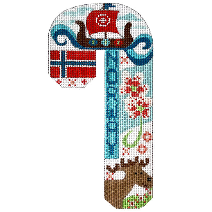 Travel Candy Cane   Norway Painted Canvas Danji Designs 
