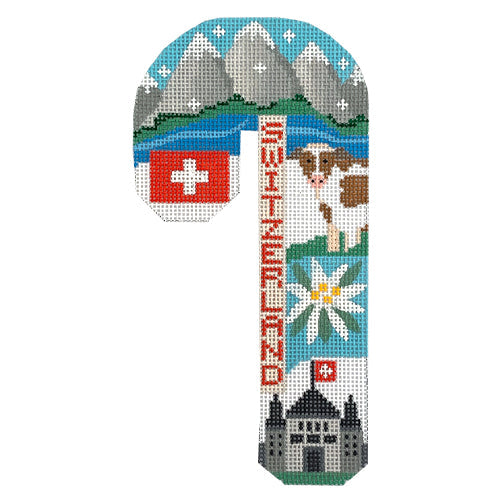 Travel Candy Cane   Switzerland Painted Canvas Danji Designs  - 1