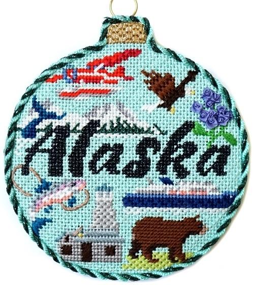 Travel Round - Alaska with Stitch Guide Painted Canvas Needlepoint.Com 
