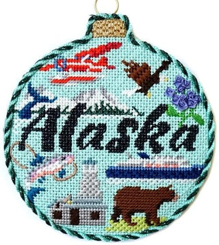 Travel Round   Alaska with Stitch Guide Painted Canvas Needlepoint.Com 
