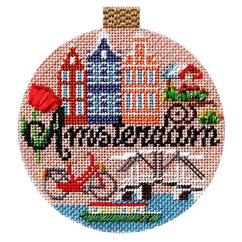 Travel Round - Amsterdam with Stitch Guide Painted Canvas Needlepoint.Com 