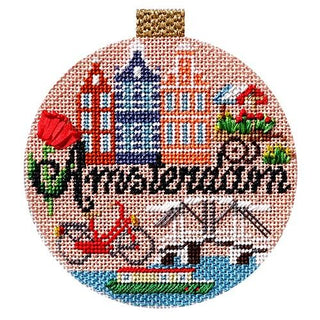 Travel Round   Amsterdam with Stitch Guide Painted Canvas Needlepoint.Com 
