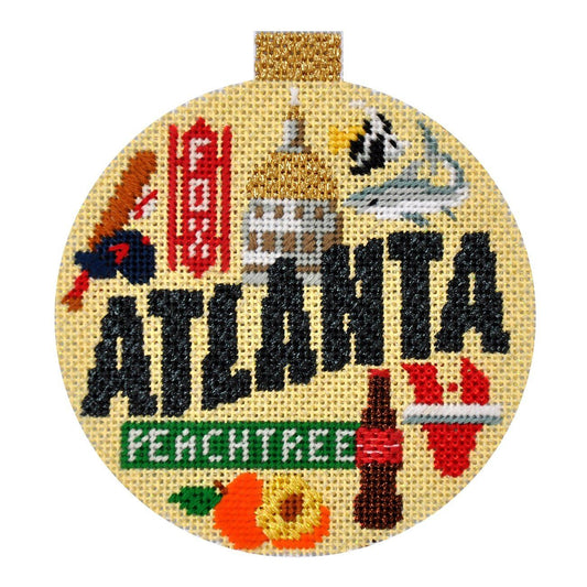 Travel Round - Atlanta with Stitch Guide Painted Canvas Needlepoint.Com 