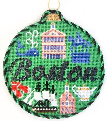 Travel Round - Boston with Stitch Guide Painted Canvas Needlepoint.Com 