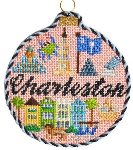 Travel Round - Charleston with Stitch Guide Painted Canvas Needlepoint.Com 