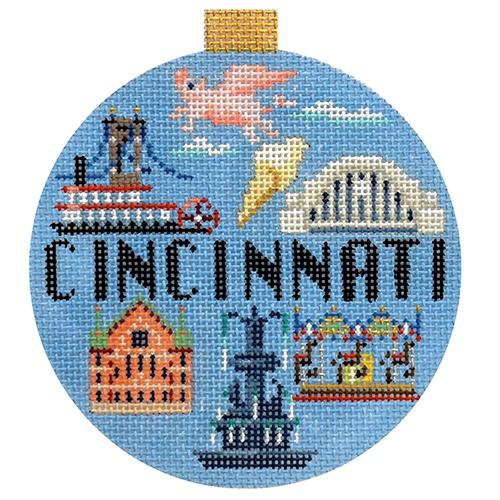 Travel Round - Cincinnati with Stitch Guide Painted Canvas Kirk & Bradley 