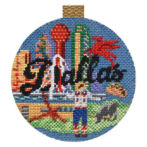 Travel Round   Dallas with Stitch Guide Painted Canvas Needlepoint.Com 
