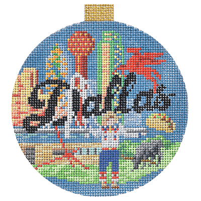 Travel Round - Dallas with Stitch Guide Painted Canvas Needlepoint.Com 