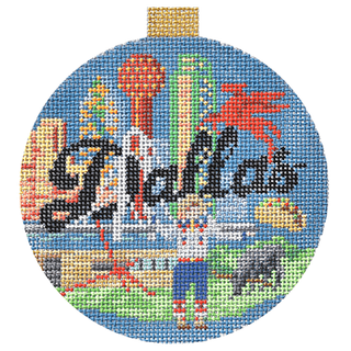 Travel Round   Dallas with Stitch Guide Painted Canvas Needlepoint.Com 
